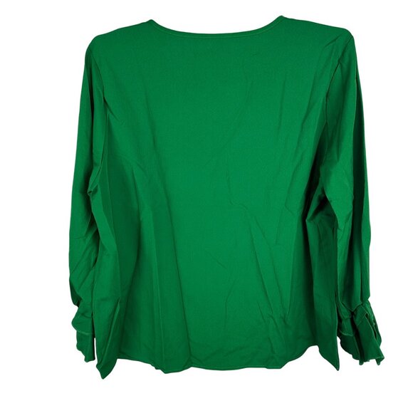 Green V-Neck Long Sleeve Womens Blouse With Ruffle Cuffs Size 3XL - Picture 2 of 5
